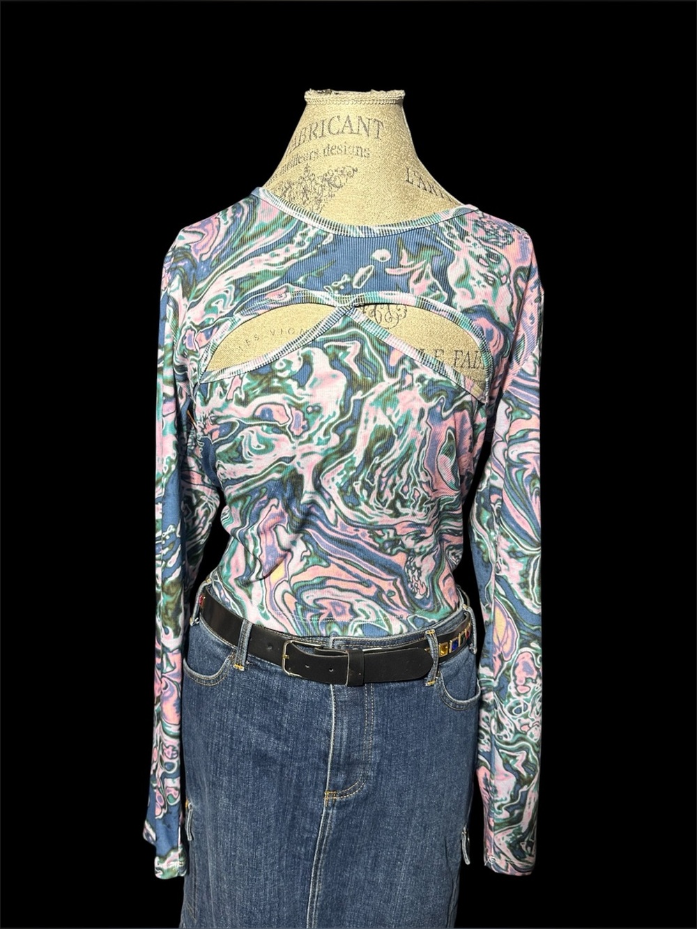 Multicoloured long sleeve top with a unique design